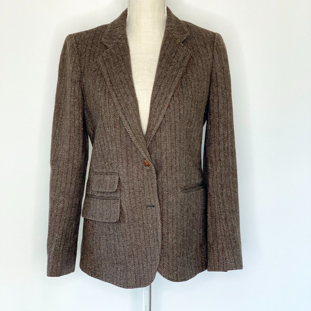 Harve Benard Brown Herringbone Wool Blazer